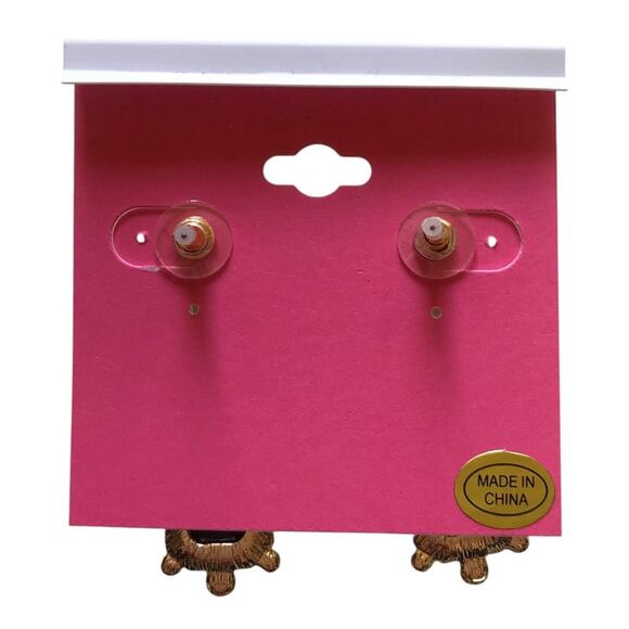 Isaac Mizrahi NWT Gold Plated Faux Pearl Shiny Stones Black Stones Earrings - Picture 5 of 10